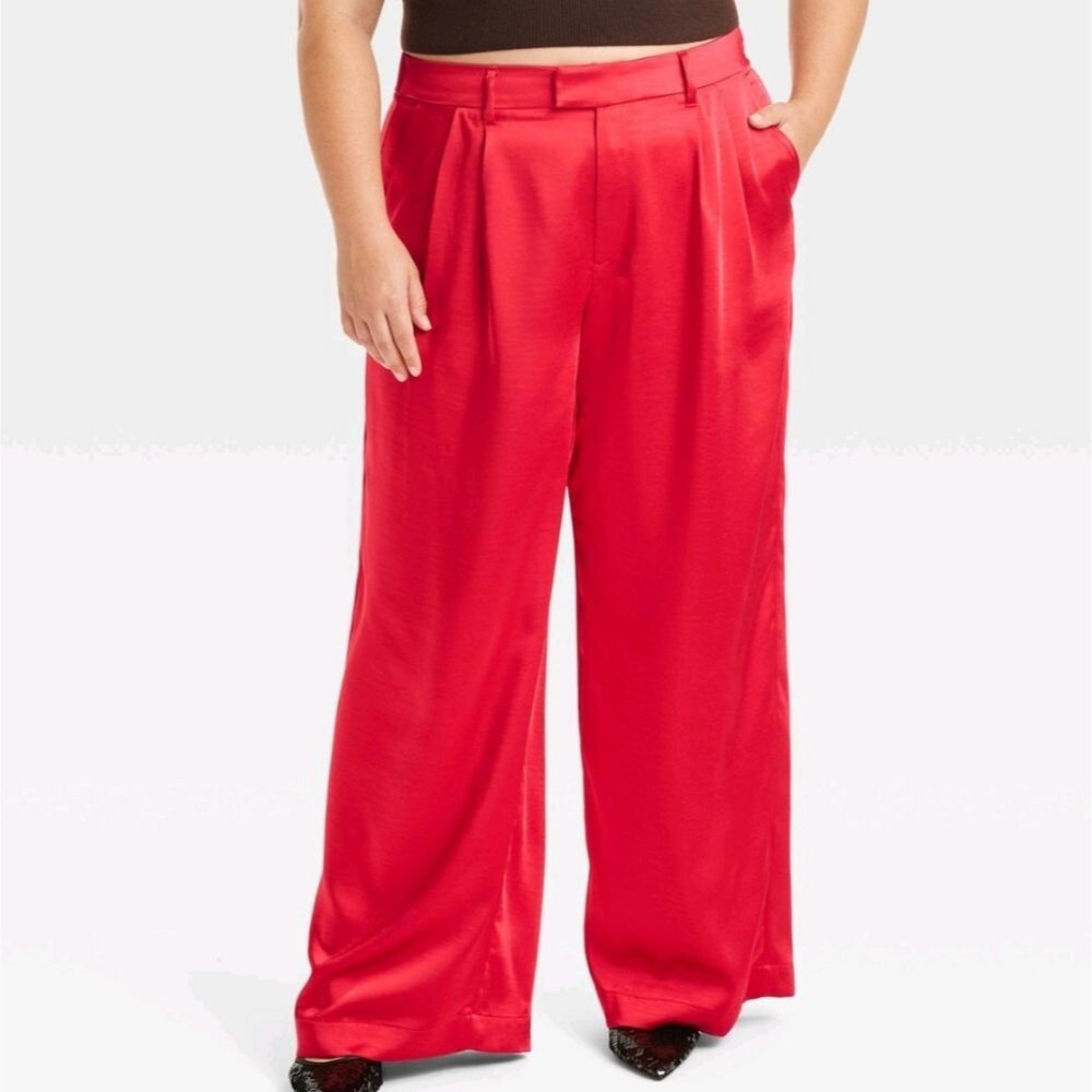 🆕️ A New Day NWT 26 Red High-Rise Wide Leg Satin Pants Party - Picture 6 of 15